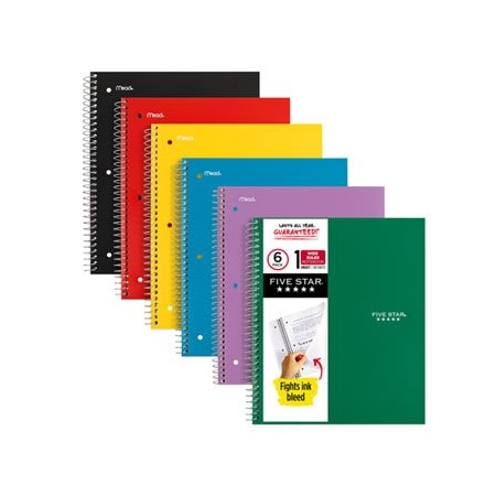 Mead Products NOTEBOOK, 5STAR, 6PK, WR, AST 38042